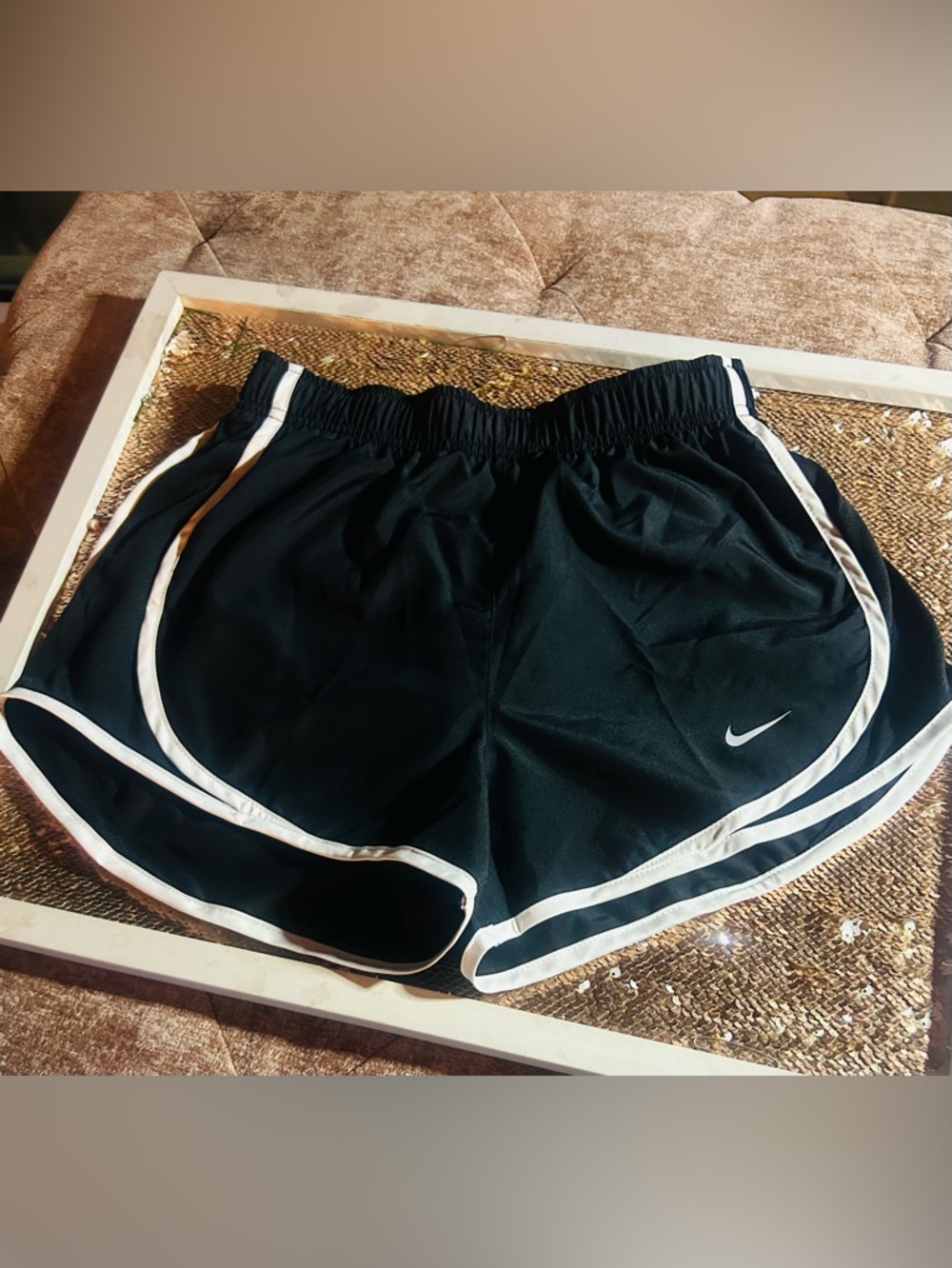Nike Black Shorts with White Trim Swoosh